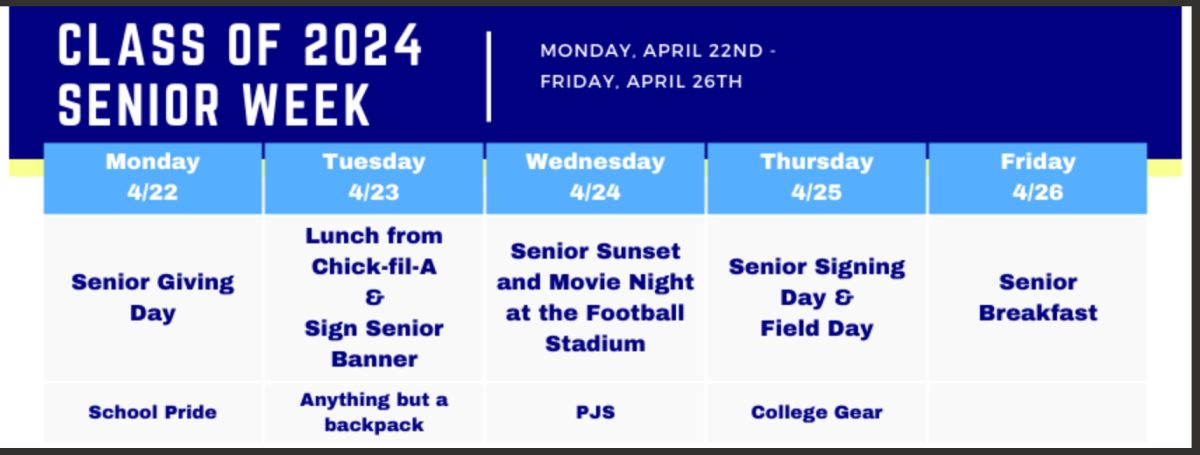 Important Dates for Class of 2024 Seniors